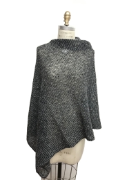 Poncho fin en laine - plaid - noir / gris